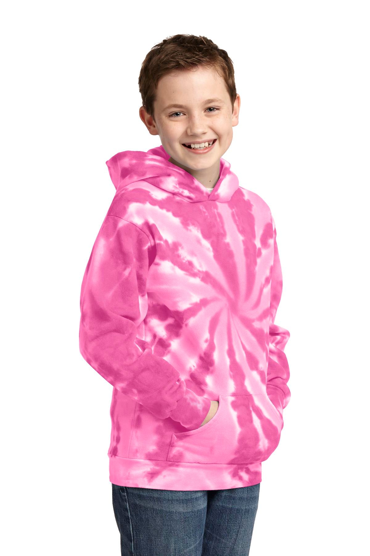 Pink Port & Company Youth Tie-Dye Pullover Hooded Sweatshirt. PC146Y