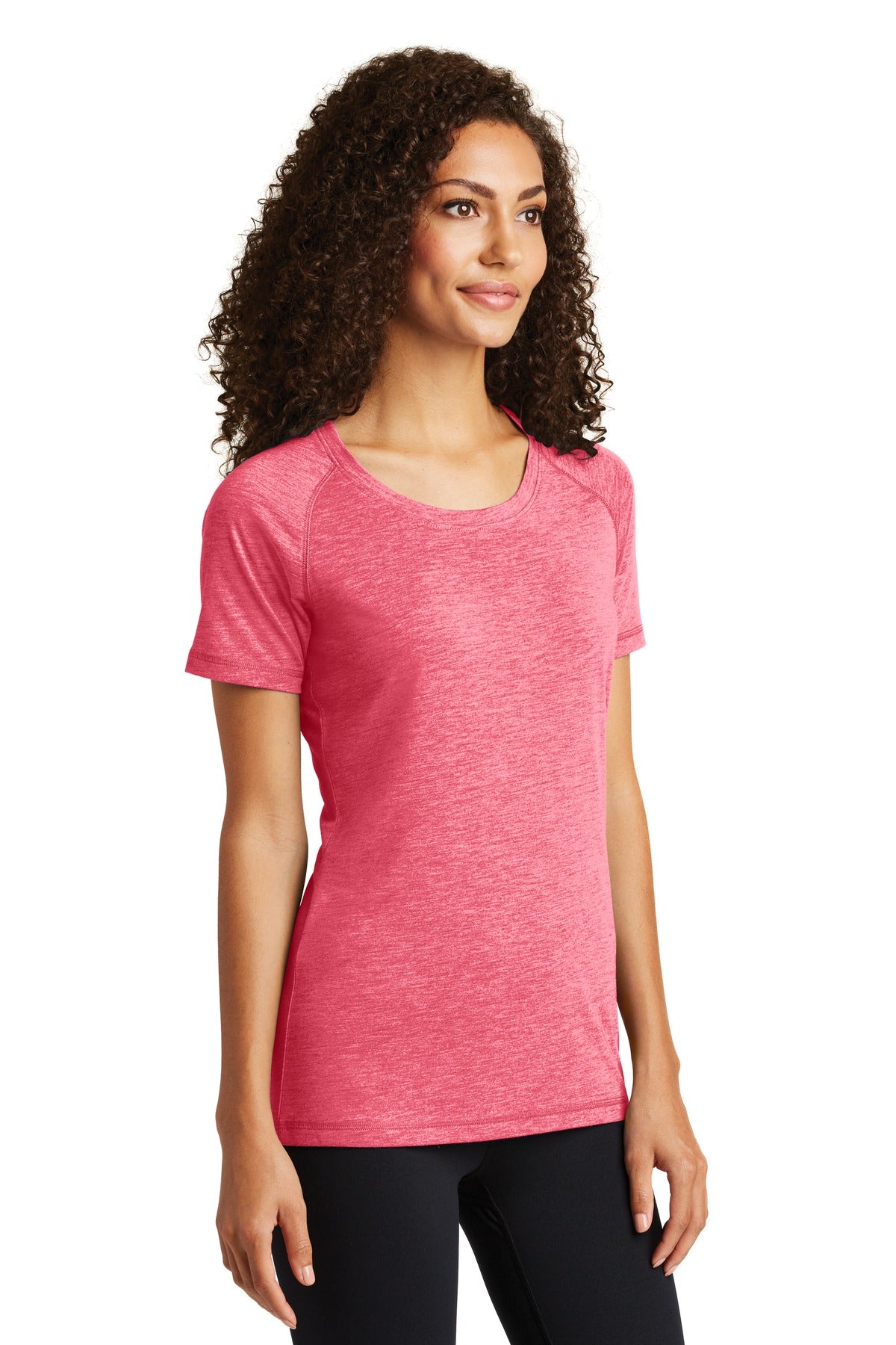 Pink Rasp Hthr Sport-Tek Women's PosiCharge Tri-Blend Wicking Scoop Neck Raglan Tee. LST400