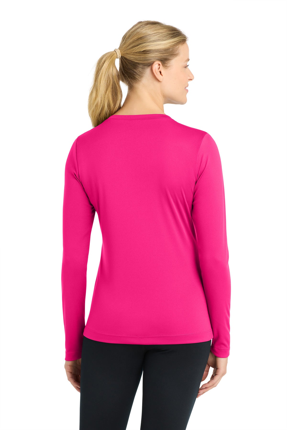 Pink Raspberry Sport-Tek Women's Long Sleeve PosiCharge Competitor V-Neck Tee. LST353LS