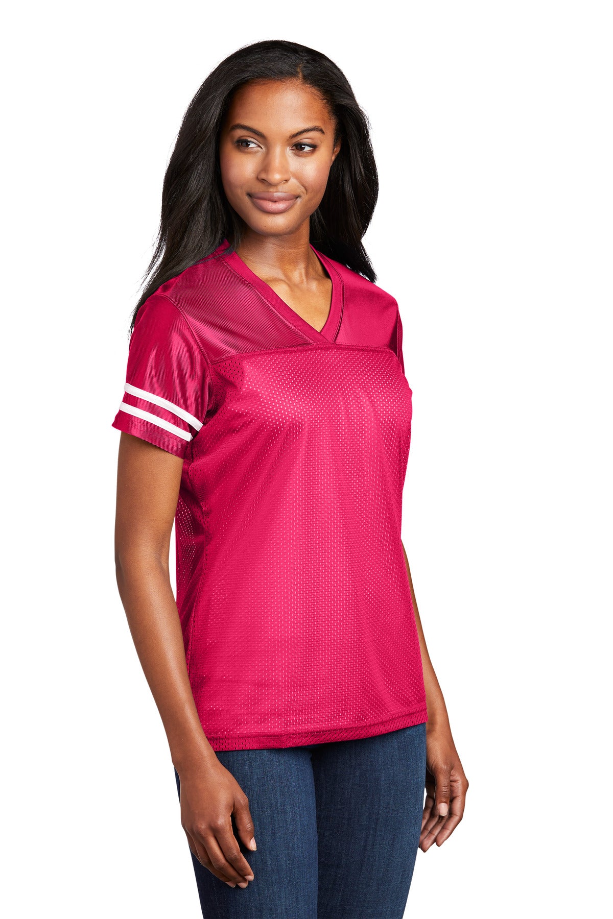 Pink Rasp/Wht Sport-Tek Women's PosiCharge Replica Jersey. LST307