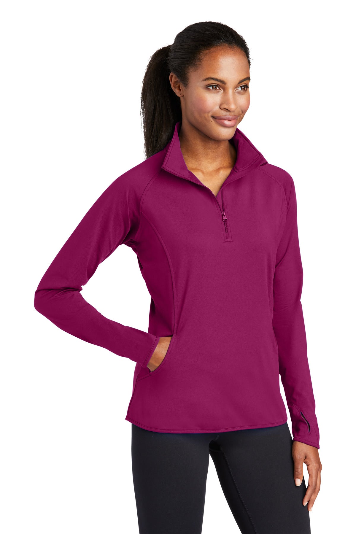 Pink Rush Sport-Tek Women's Sport-Wick Stretch 1/4-Zip Pullover. LST850