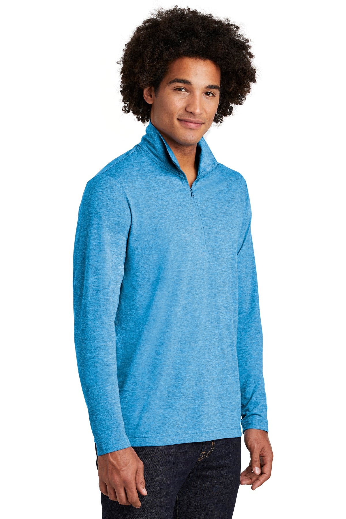 Pond Blue Hthr Sport-Tek PosiCharge Tri-Blend Wicking 1/4-Zip Pullover. ST407