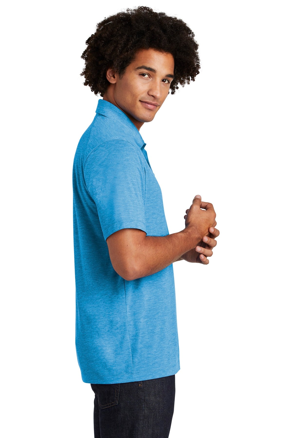 Pond Blue Hthr Sport-Tek PosiCharge Tri-Blend Wicking Polo. ST405