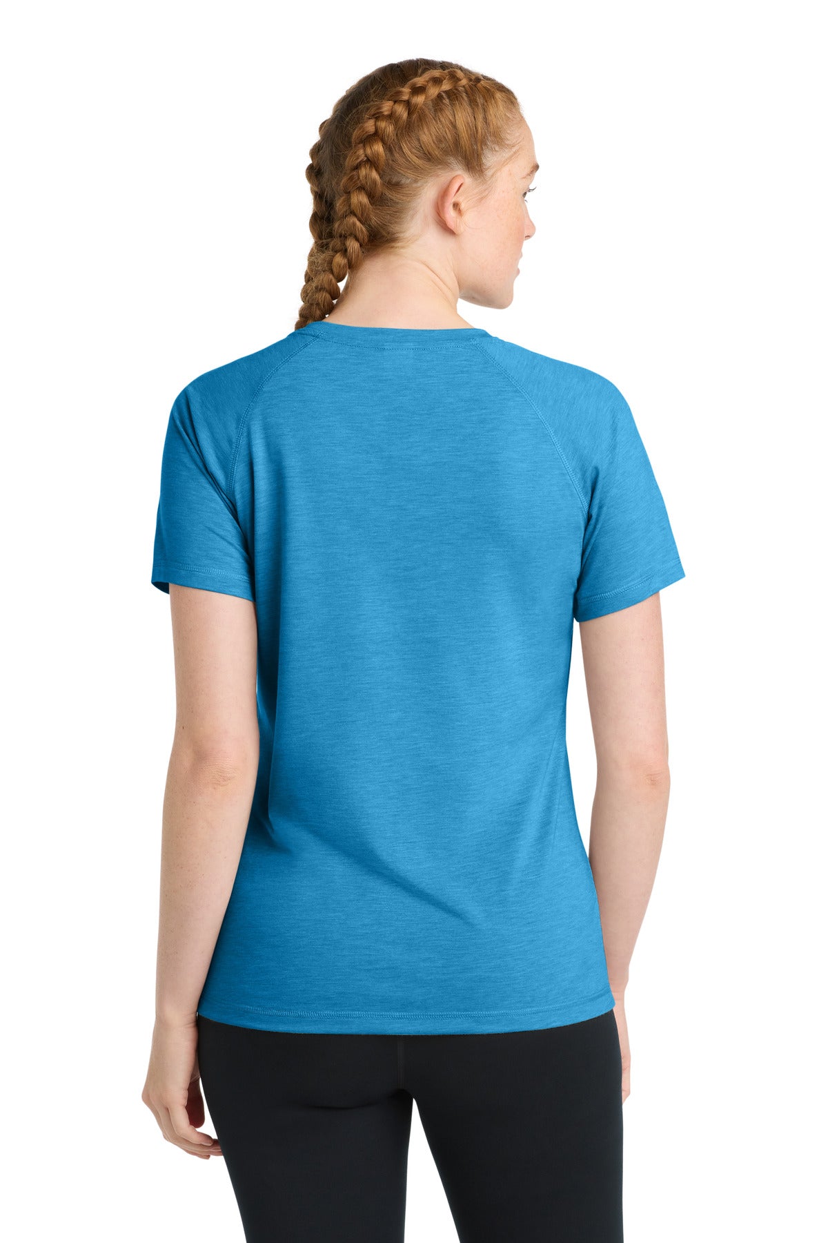 Pond Blue Hthr Sport-Tek Women's PosiCharge Tri-Blend Wicking Scoop Neck Raglan Tee. LST400