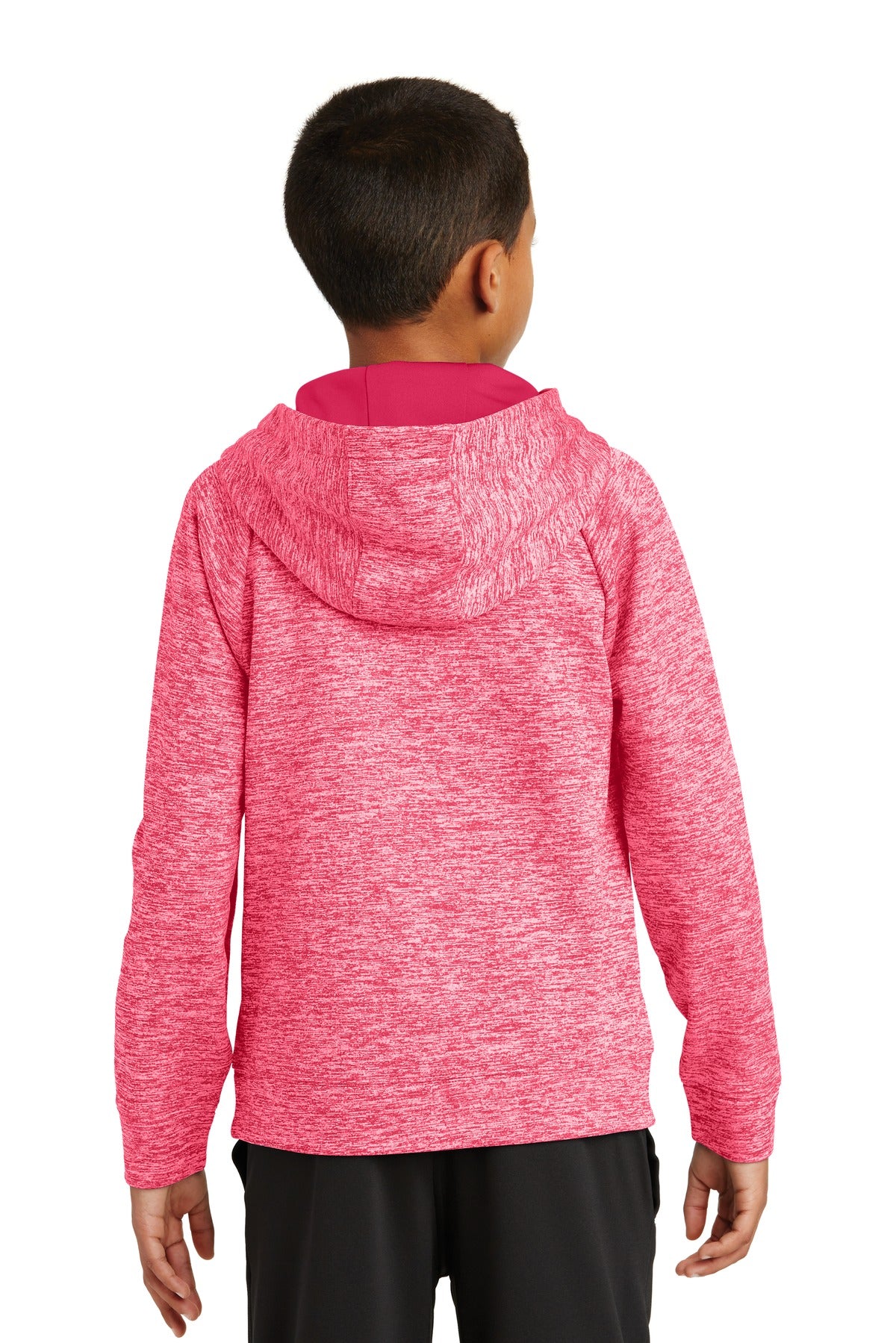 Power Pink Ele Sport-Tek Youth PosiCharge Electric Heather Fleece Hooded Pullover. YST225