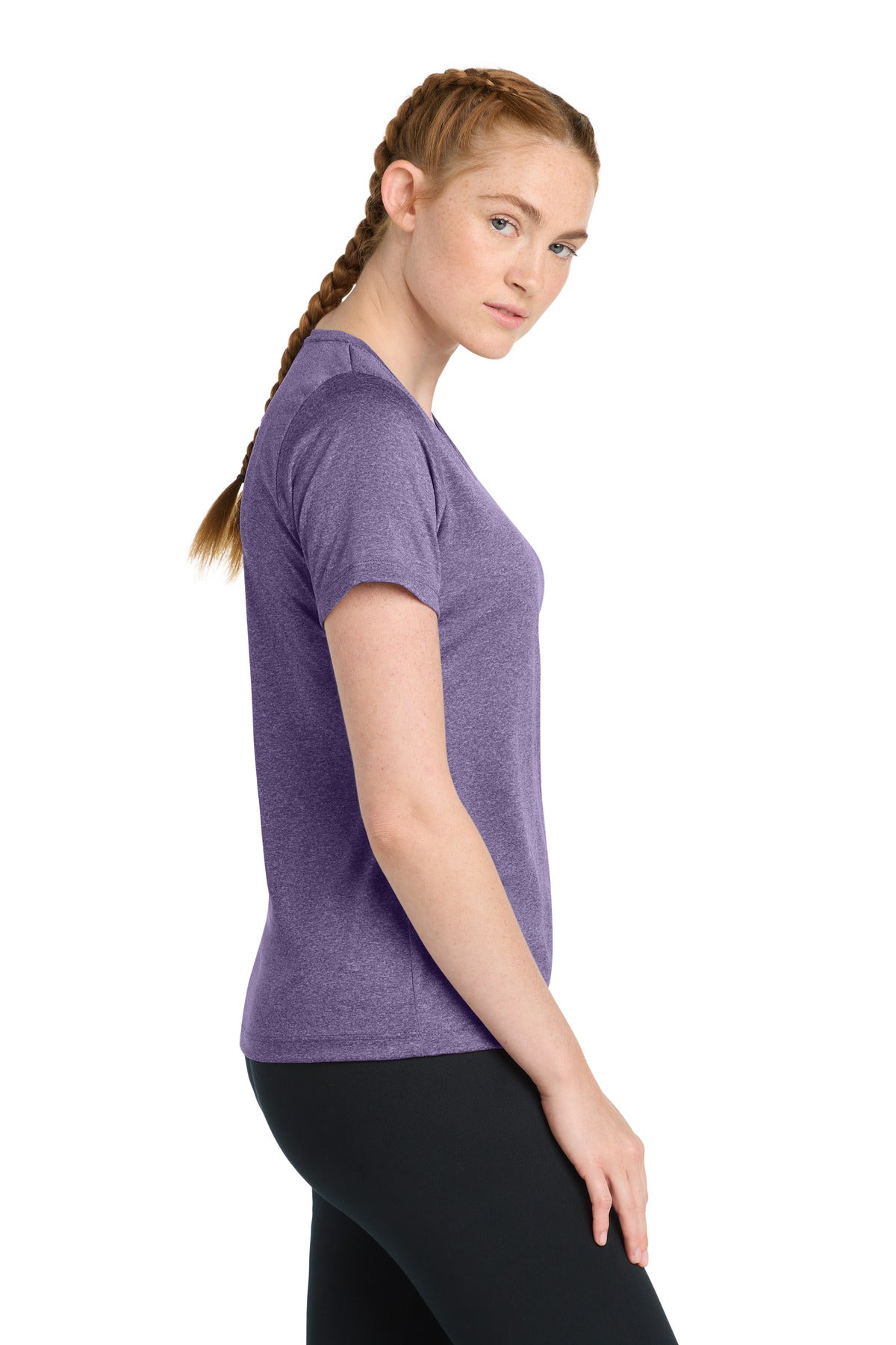 Purple Hthr Sport-Tek Women's Heather Contender Scoop Neck Tee. LST360