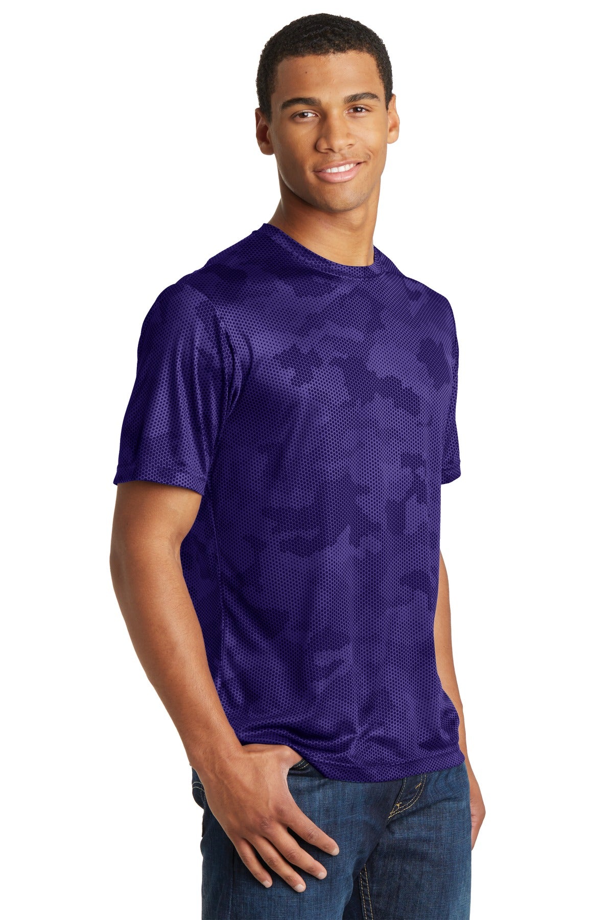 Purple Sport-Tek CamoHex Tee. ST370