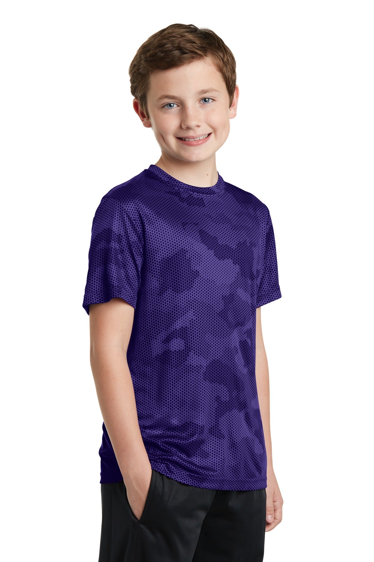 Purple Sport-Tek Youth CamoHex Tee. YST370