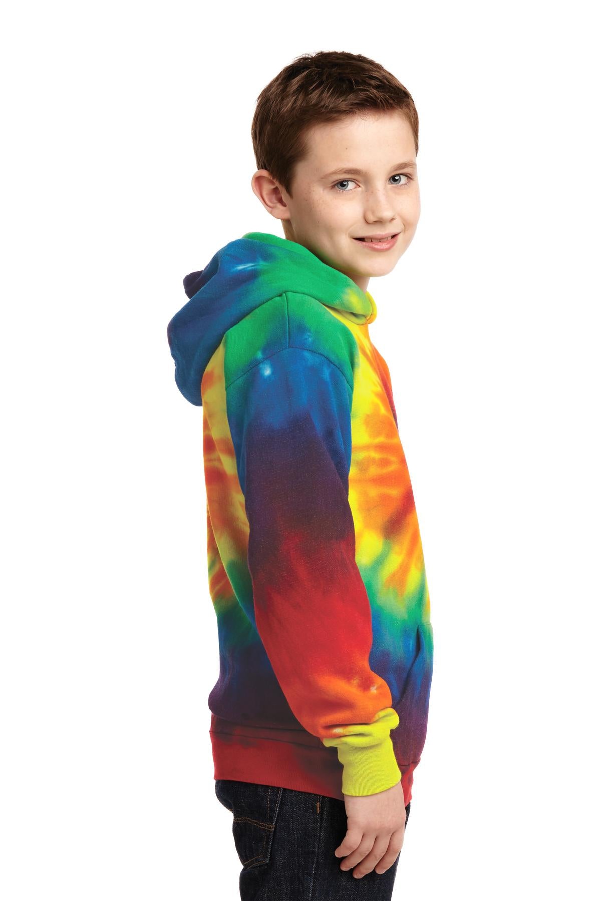Rainbow Port & Company Youth Tie-Dye Pullover Hooded Sweatshirt. PC146Y