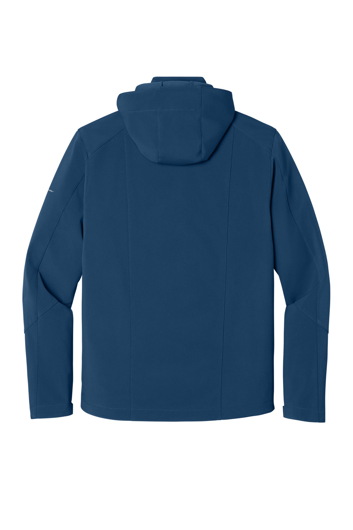 Rear View of Admiral Blue Eddie Bauer Hooded Soft Shell Parka. EB536