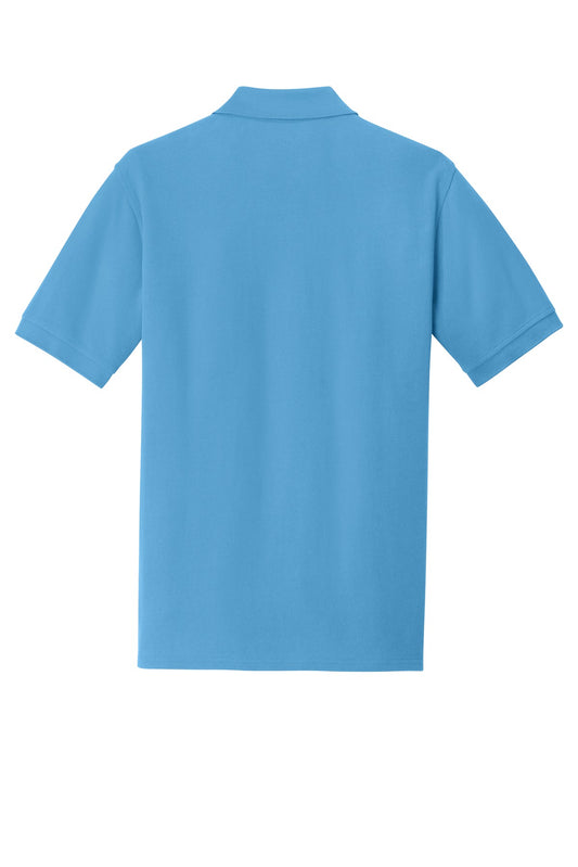 Rear View of Aquatic Blue Port & Company Combed Ring Spun Pique Polo. KP1500