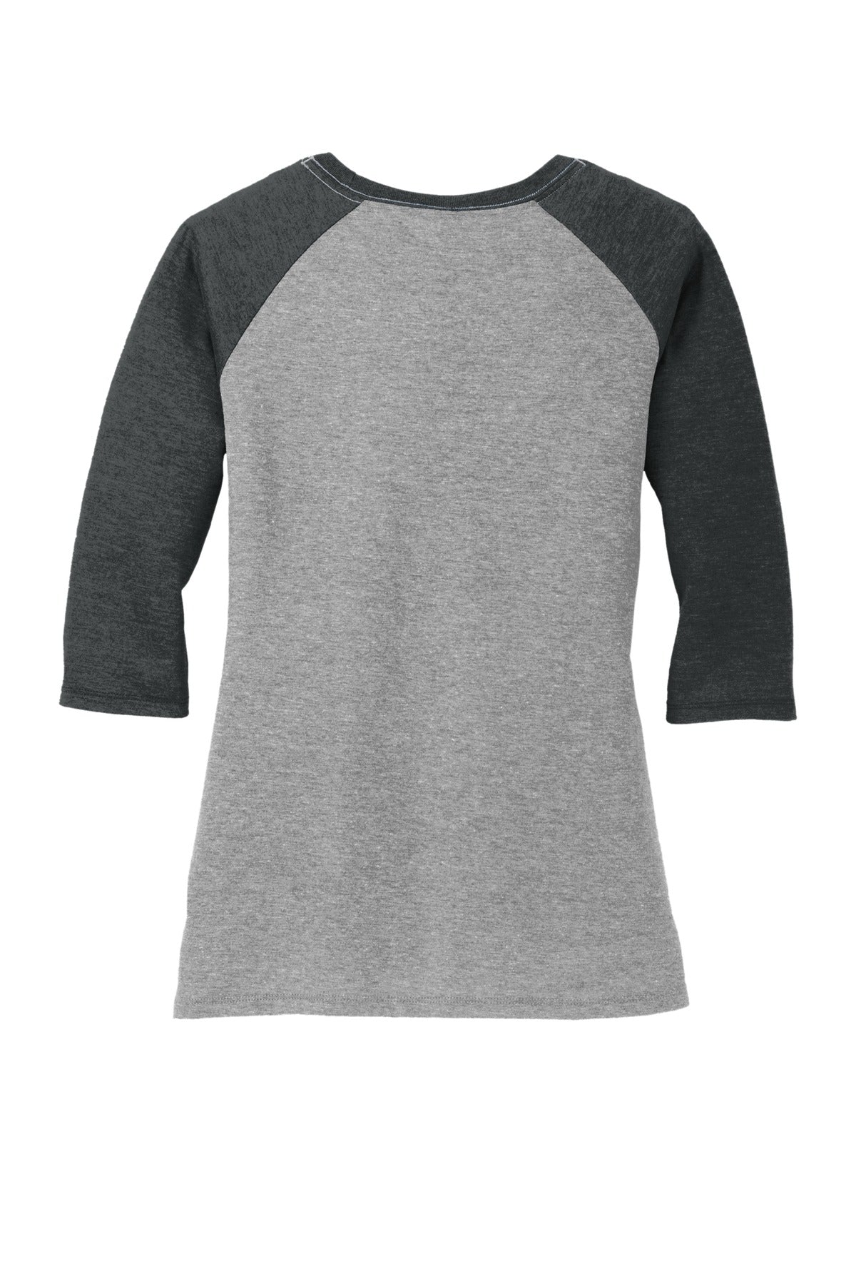 Rear View of Black Fr/Gy Fr District Women's Perfect Tri 3/4-Sleeve Raglan. DM136L
