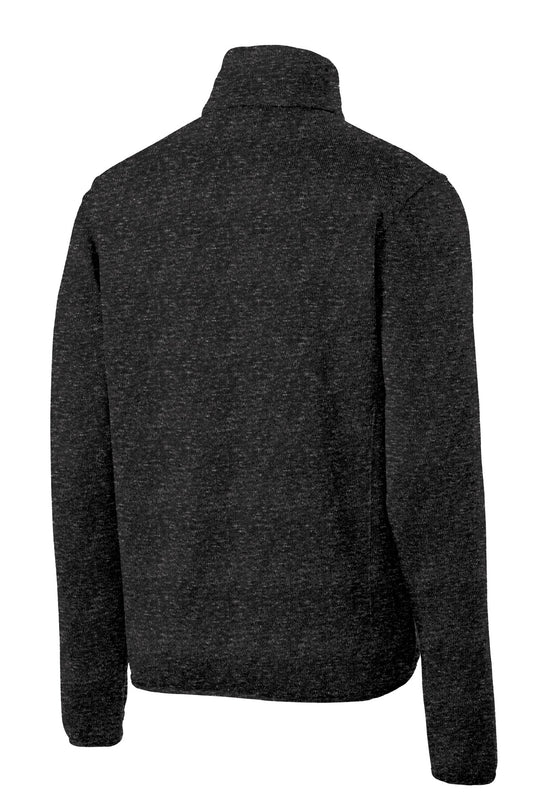 Rear View of Black Hthr Port Authority Sweater Fleece Jacket. F232