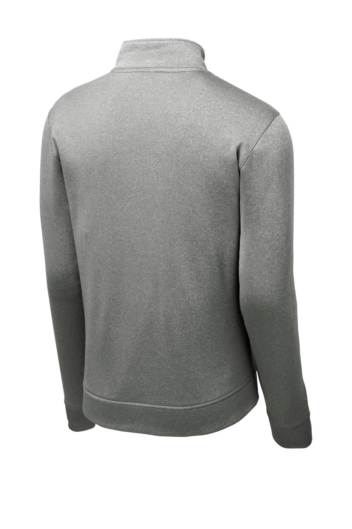 Rear View of Black Hthr Sport-Tek PosiCharge Sport-Wick Heather Fleece 1/4-Zip Pullover. ST263