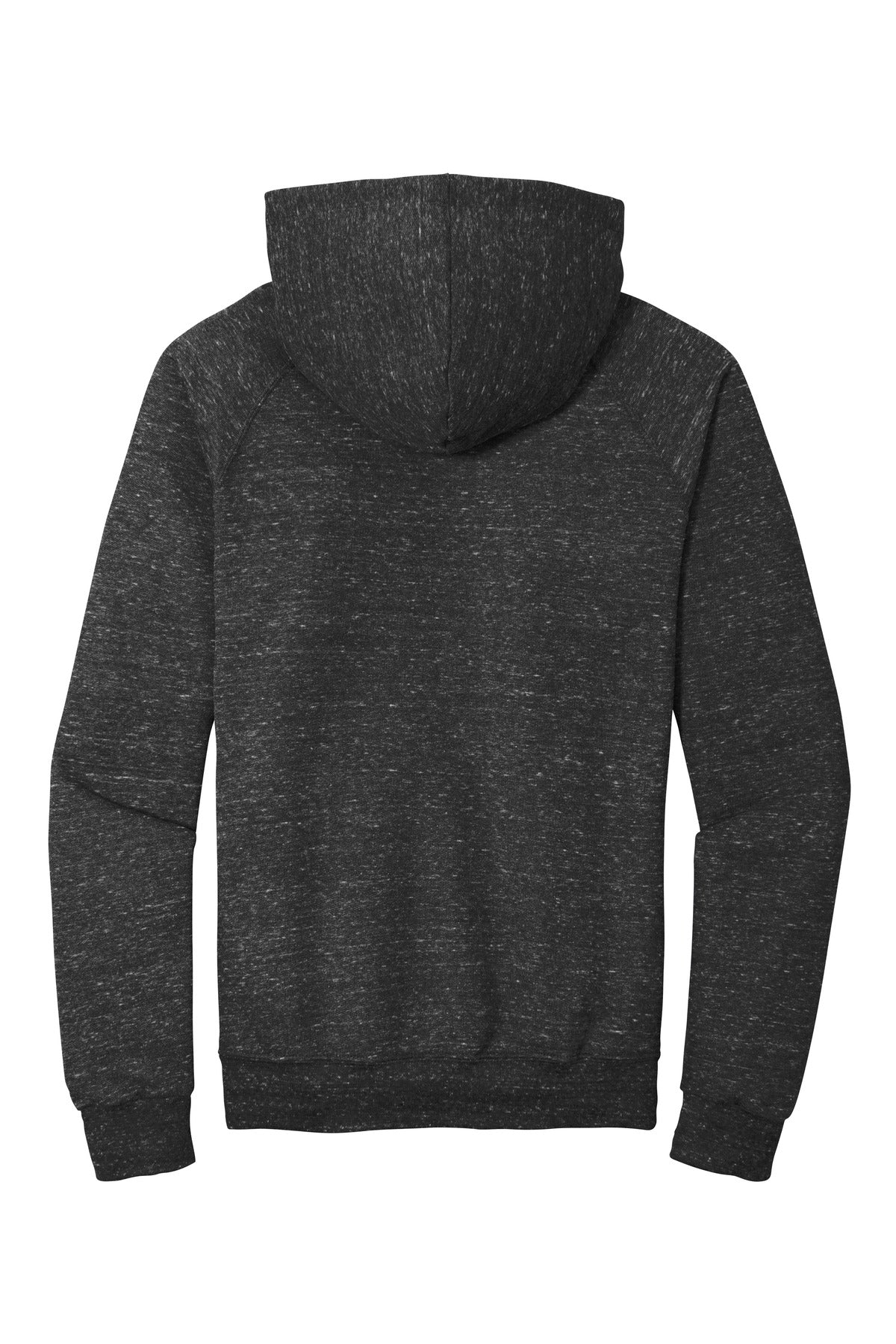 Rear View of Black Ink Jerzees Snow Heather French Terry Raglan Hoodie 90M
