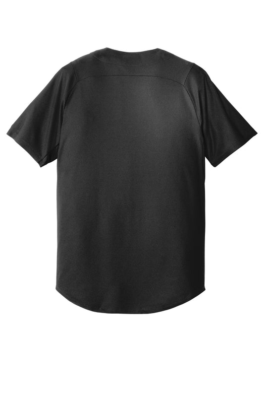 Rear View of Black New Era Diamond Era Full-Button Jersey. NEA220