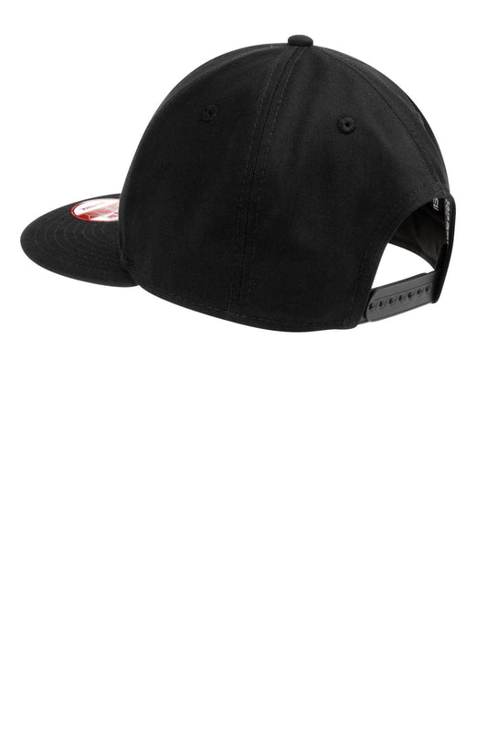 Rear View of Black New Era - Flat Bill Snapback Cap. NE400