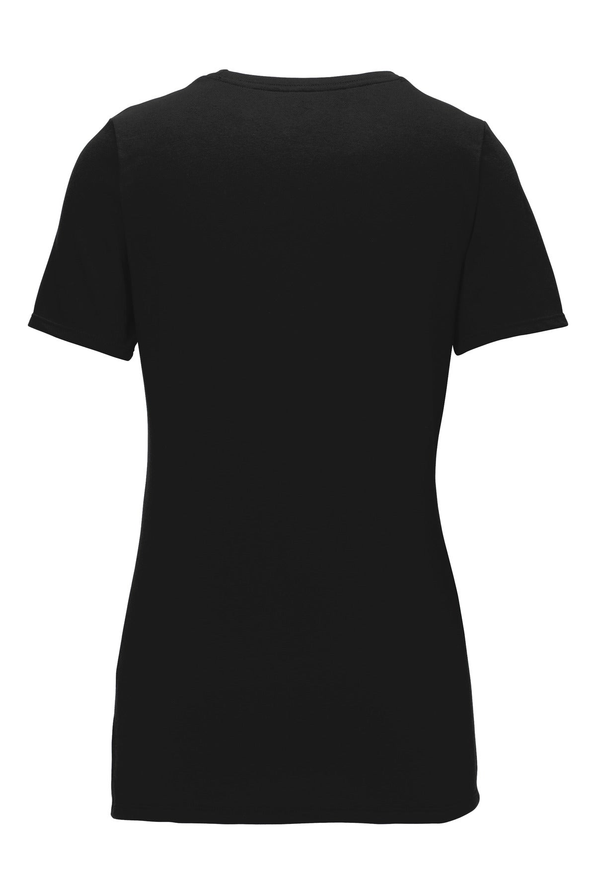 Rear View of Black Nike Women's Dri-FIT Cotton/Poly Scoop Neck Tee. NKBQ5234