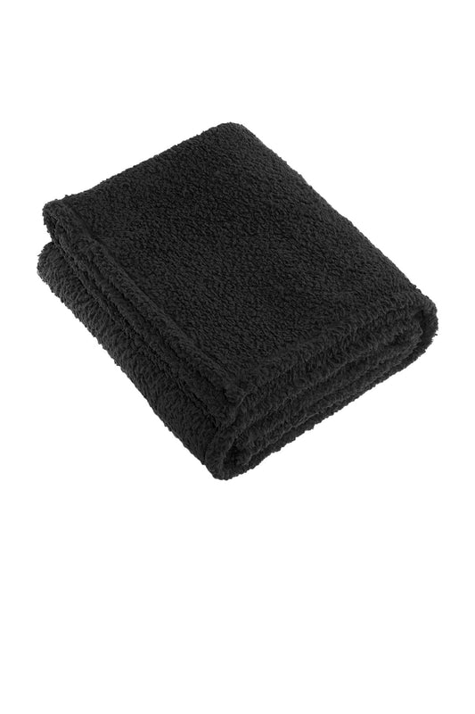 Rear View of Black Port Authority Cozy Blanket. BP36
