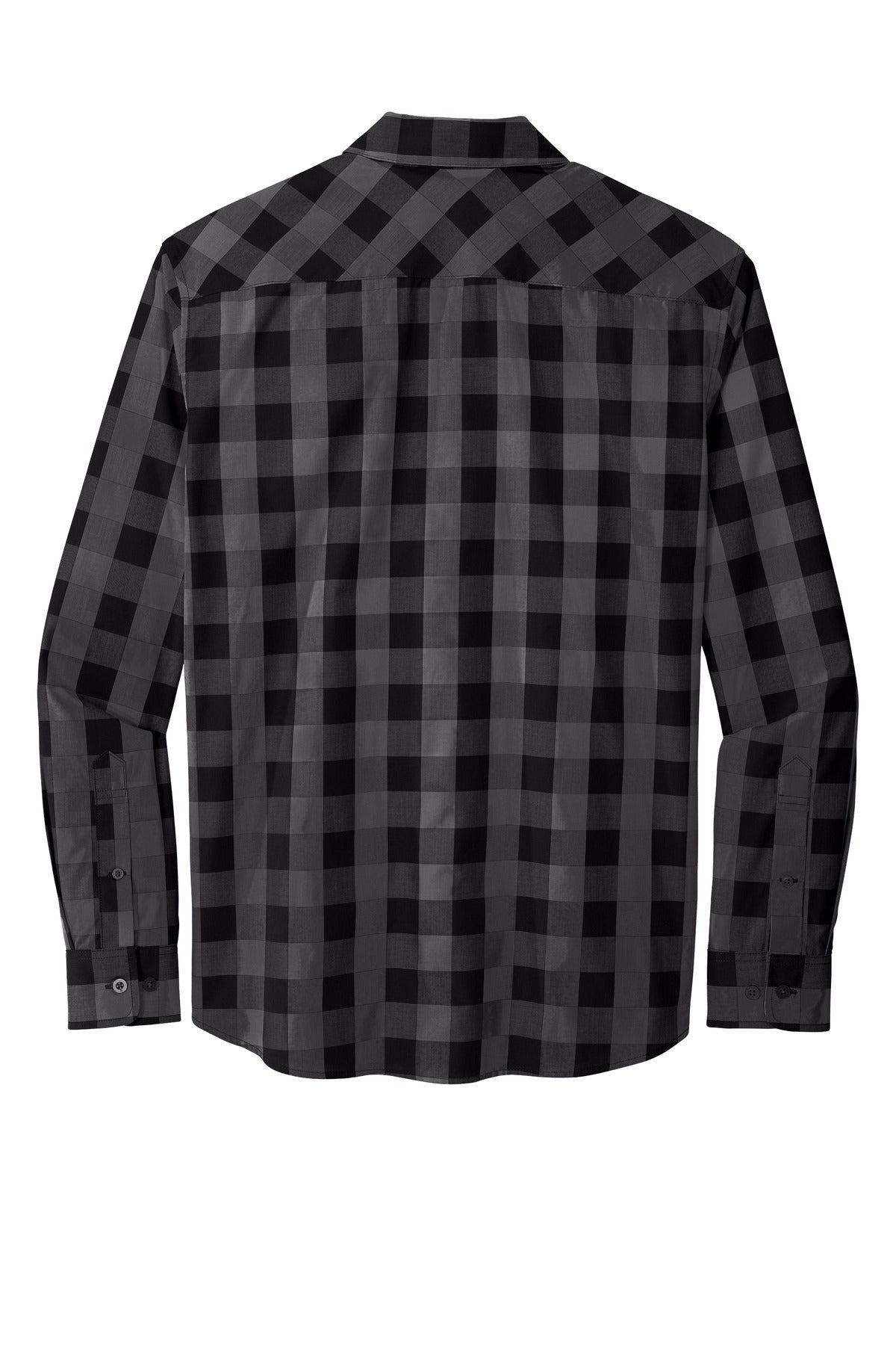 Rear View of Black Port Authority Everyday Plaid Shirt. W670