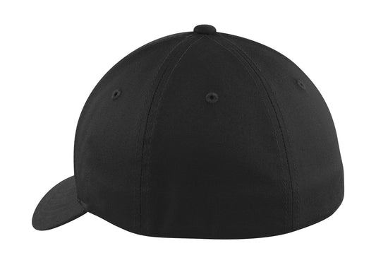 Rear View of Black Port Authority Flexfit Cotton Twill Cap. C813