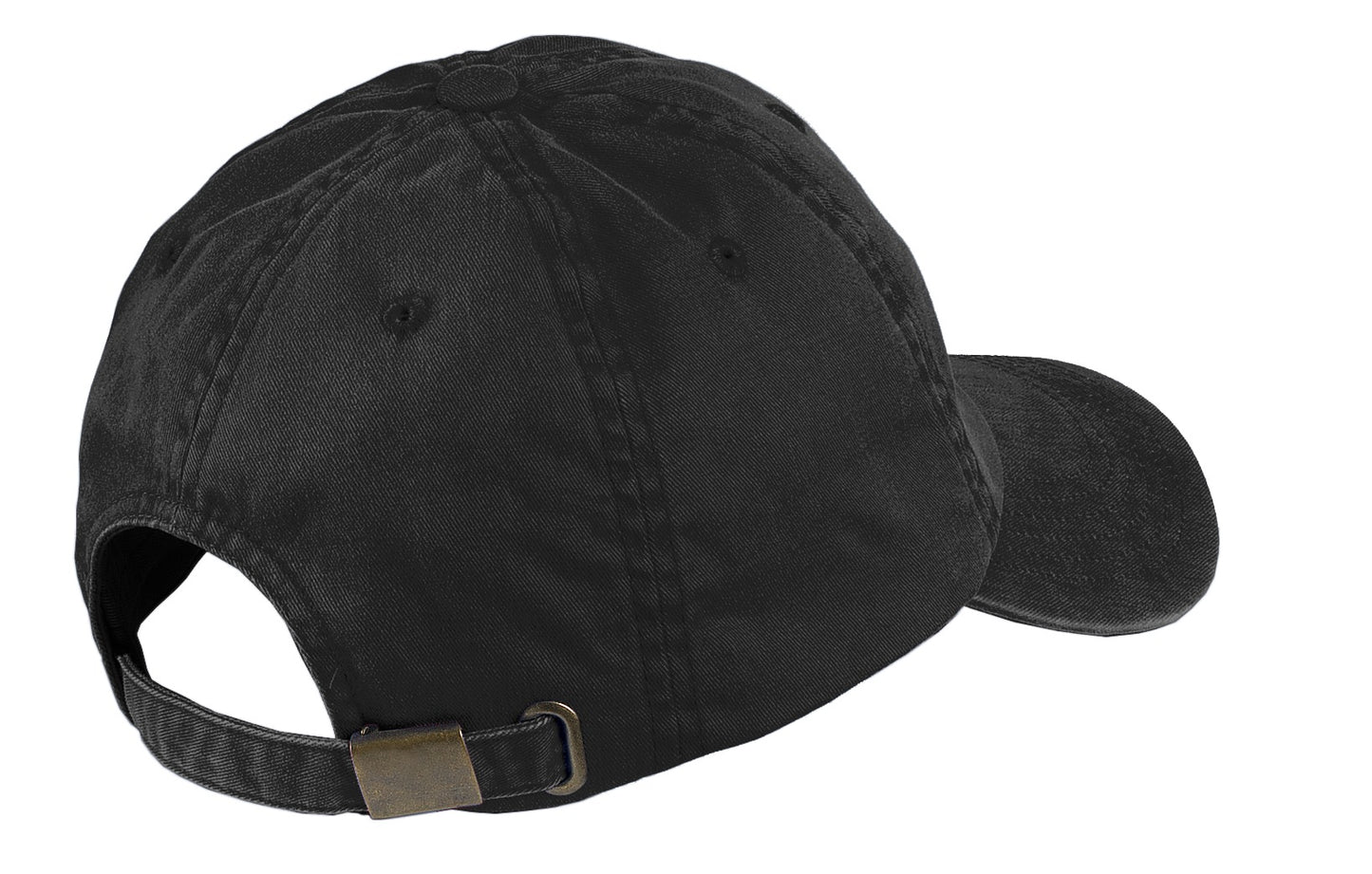 Rear View of Black Port Authority Garment-Washed Cap. PWU