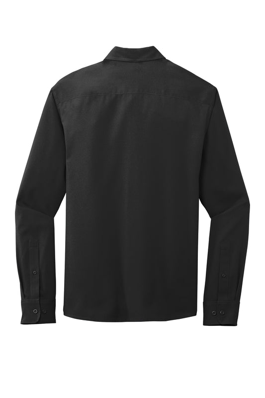 Rear View of Black Port Authority Long Sleeve Performance Staff Shirt W401