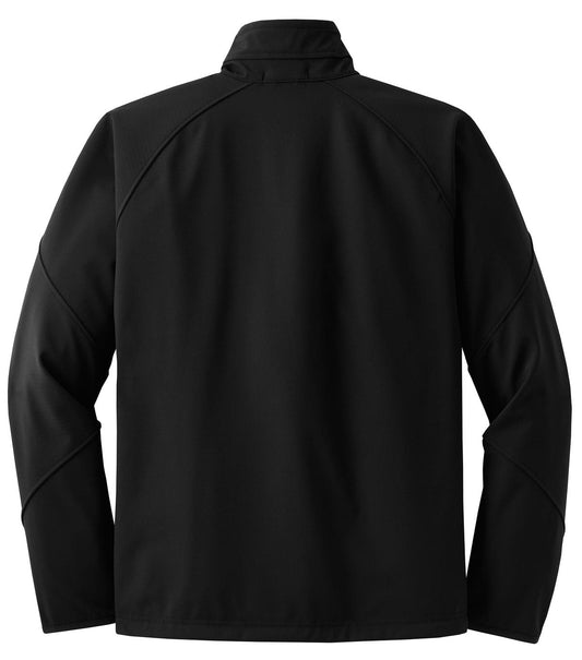 Rear View of Black Port Authority Textured Soft Shell Jacket. J705