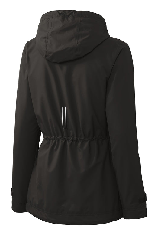 Rear View of Black Port Authority Women's Northwest Slicker. L7710