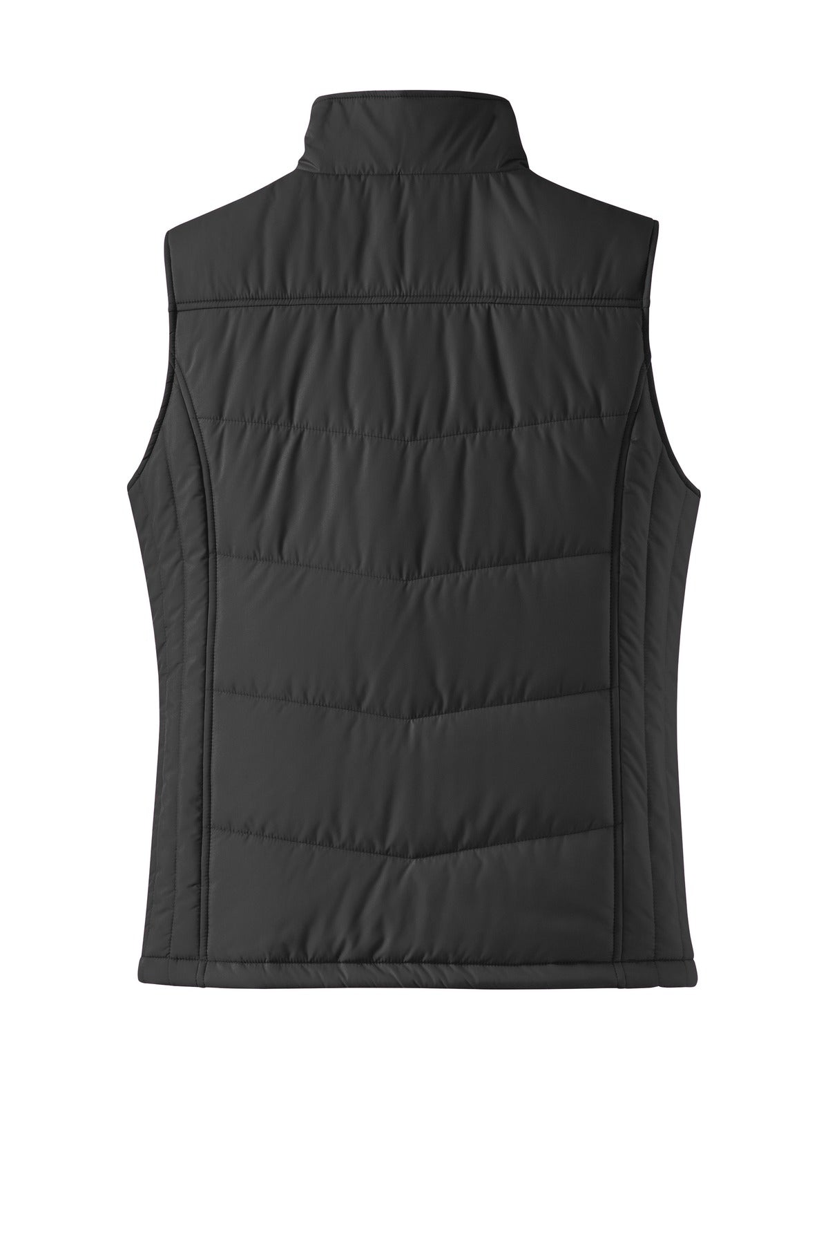 Rear View of Black Port Authority Women's Puffy Vest. L709