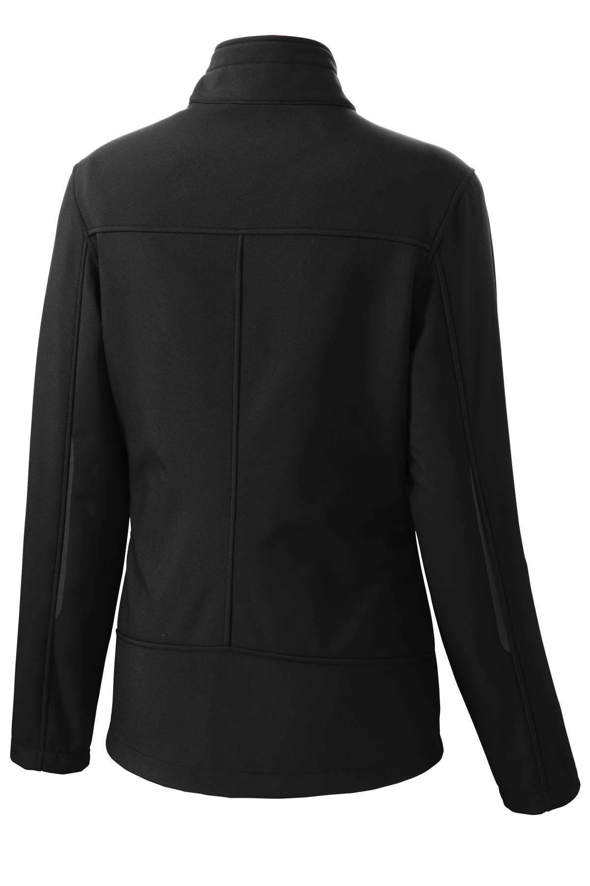 Rear View of Black Port Authority Women's Welded Soft Shell Jacket. L324