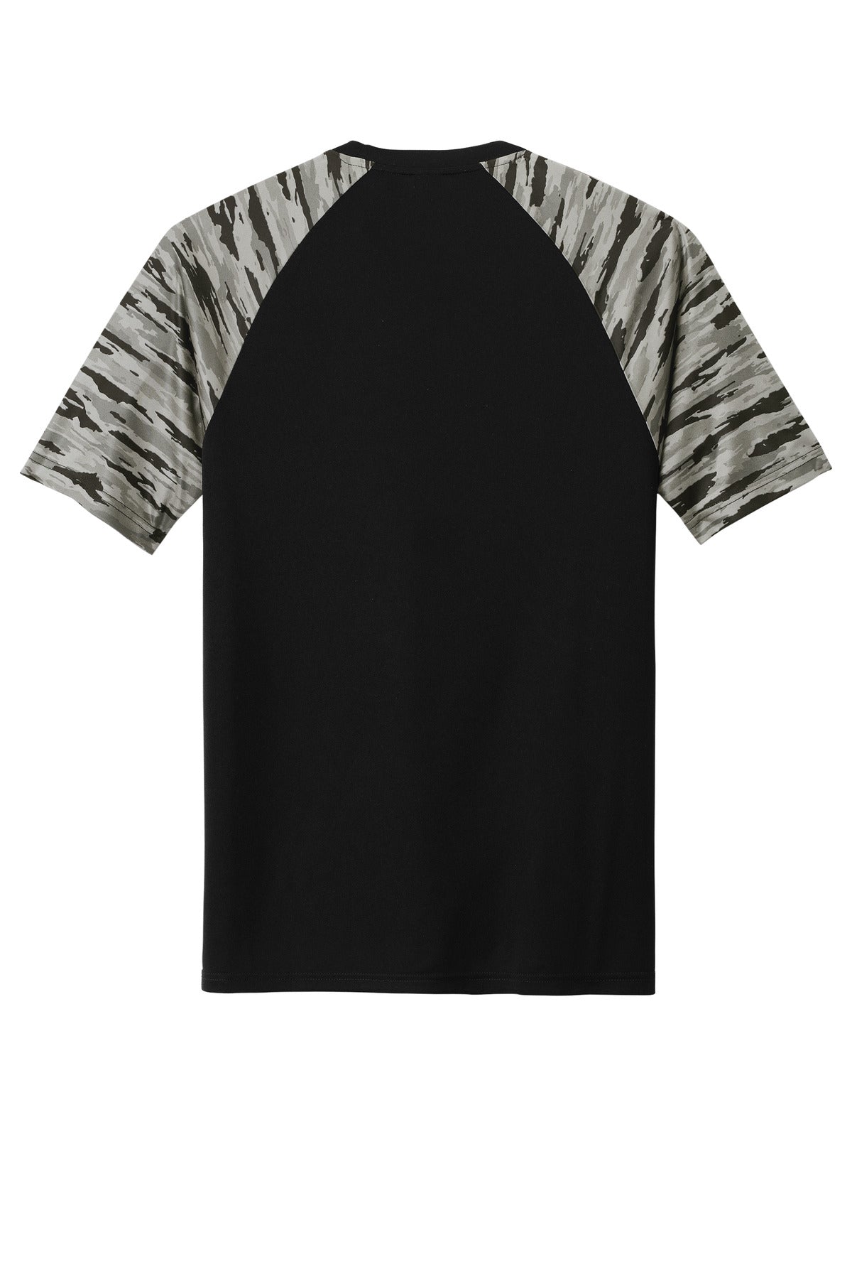 Rear View of Black Sport-Tek Drift Camo Colorblock Tee ST376