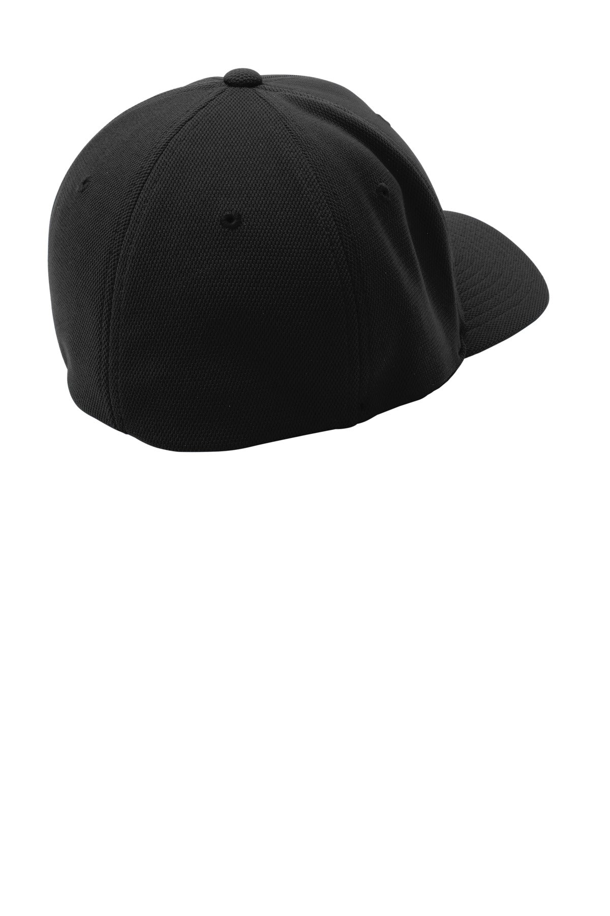 Rear View of Black Sport-Tek Flexfit Cool & Dry Poly Block Mesh Cap. STC22