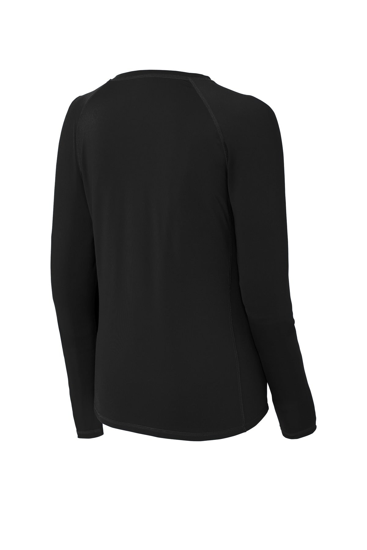 Rear View of Black Sport-Tek Women's Long Sleeve Rashguard Tee. LST470LS