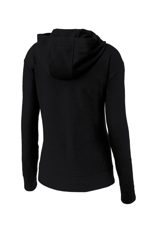 Rear View of Black Triad So Sport-Tek Women's PosiCharge Tri-Blend Wicking Fleece Full-Zip Hooded Jacket LST293