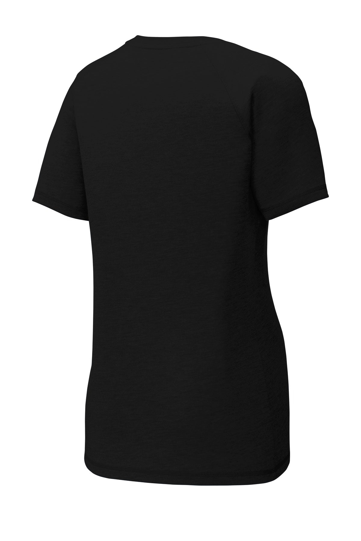 Rear View of Black Triad So Sport-Tek Women's PosiCharge Tri-Blend Wicking Scoop Neck Raglan Tee. LST400