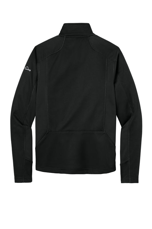 Rear View of Black/Black Eddie Bauer Trail Soft Shell Jacket. EB542