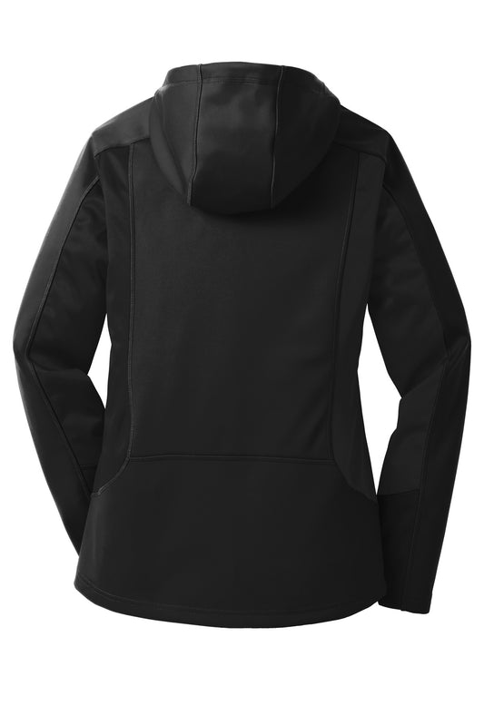 Rear View of Black/Black Eddie Bauer Women's Trail Soft Shell Jacket. EB543