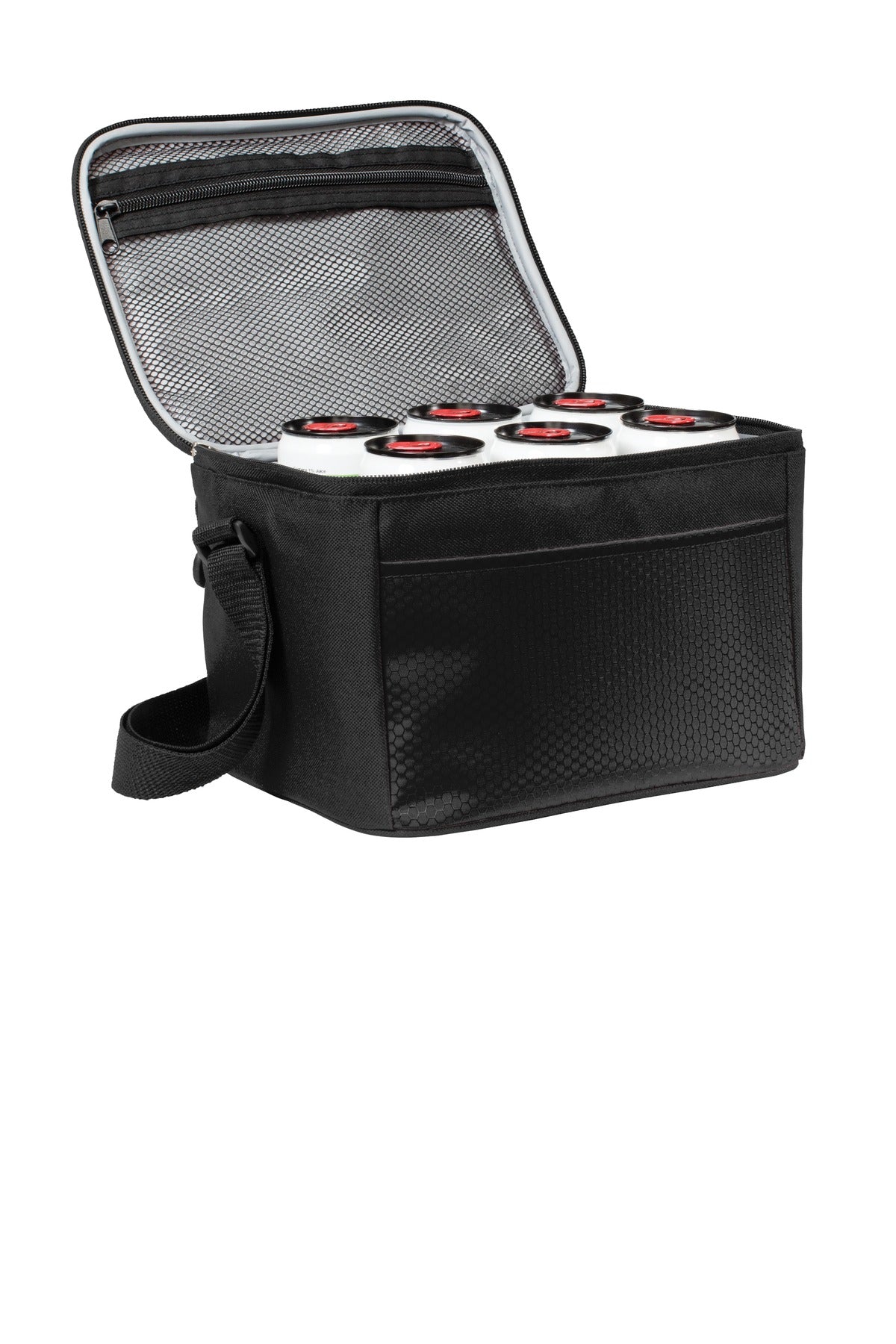 Rear View of Black/Black Port Authority 6-Can Cube Cooler. BG512