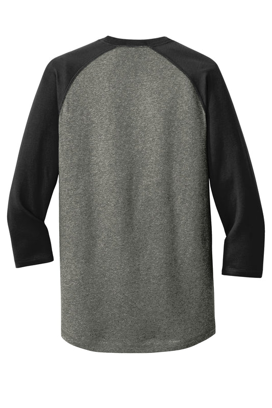 Rear View of Black/Black Tw New Era Heritage Blend 3/4-Sleeve Baseball Raglan Tee. NEA104