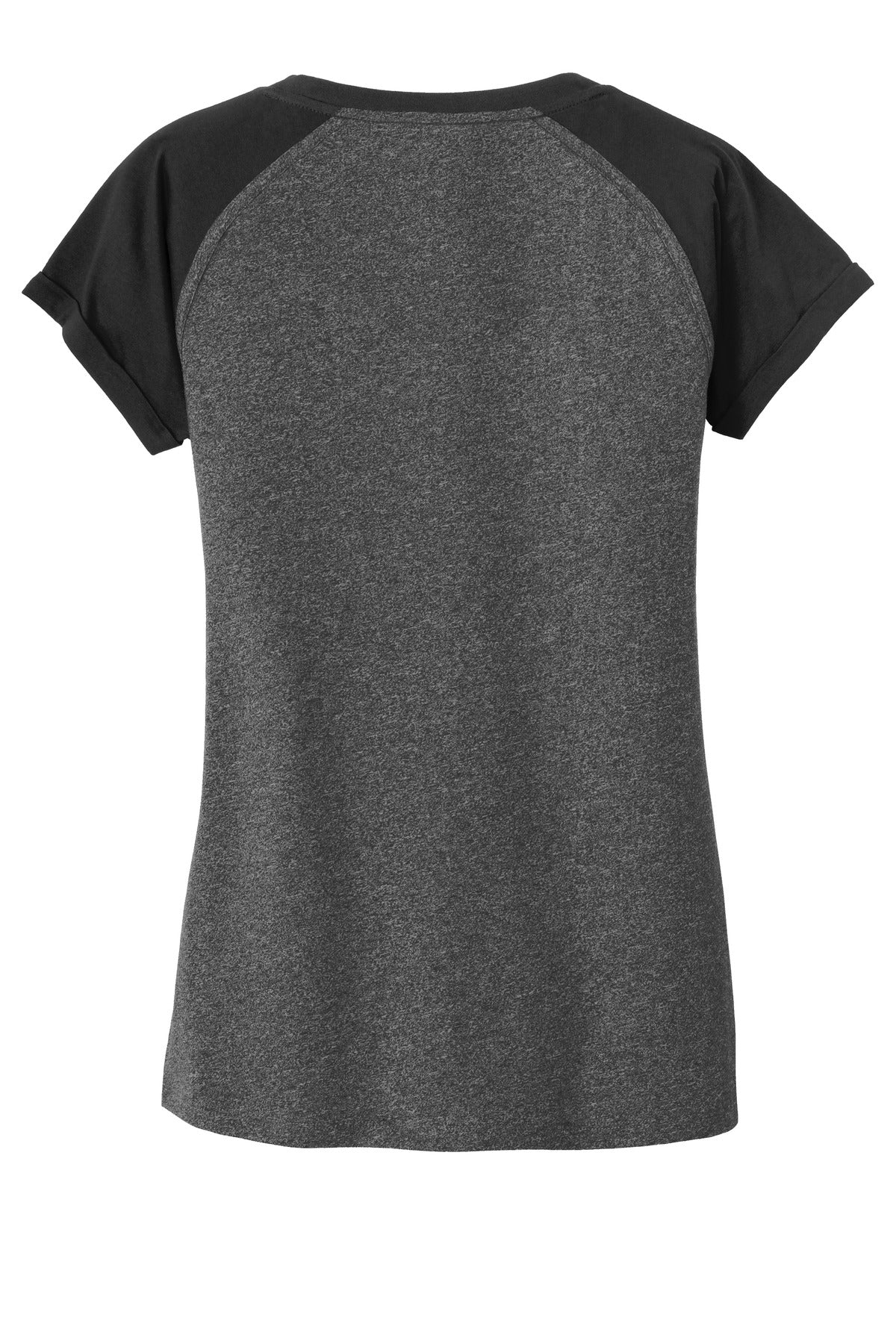 Rear View of Black/Black Tw New Era Women's Heritage Blend Varsity Tee. LNEA107