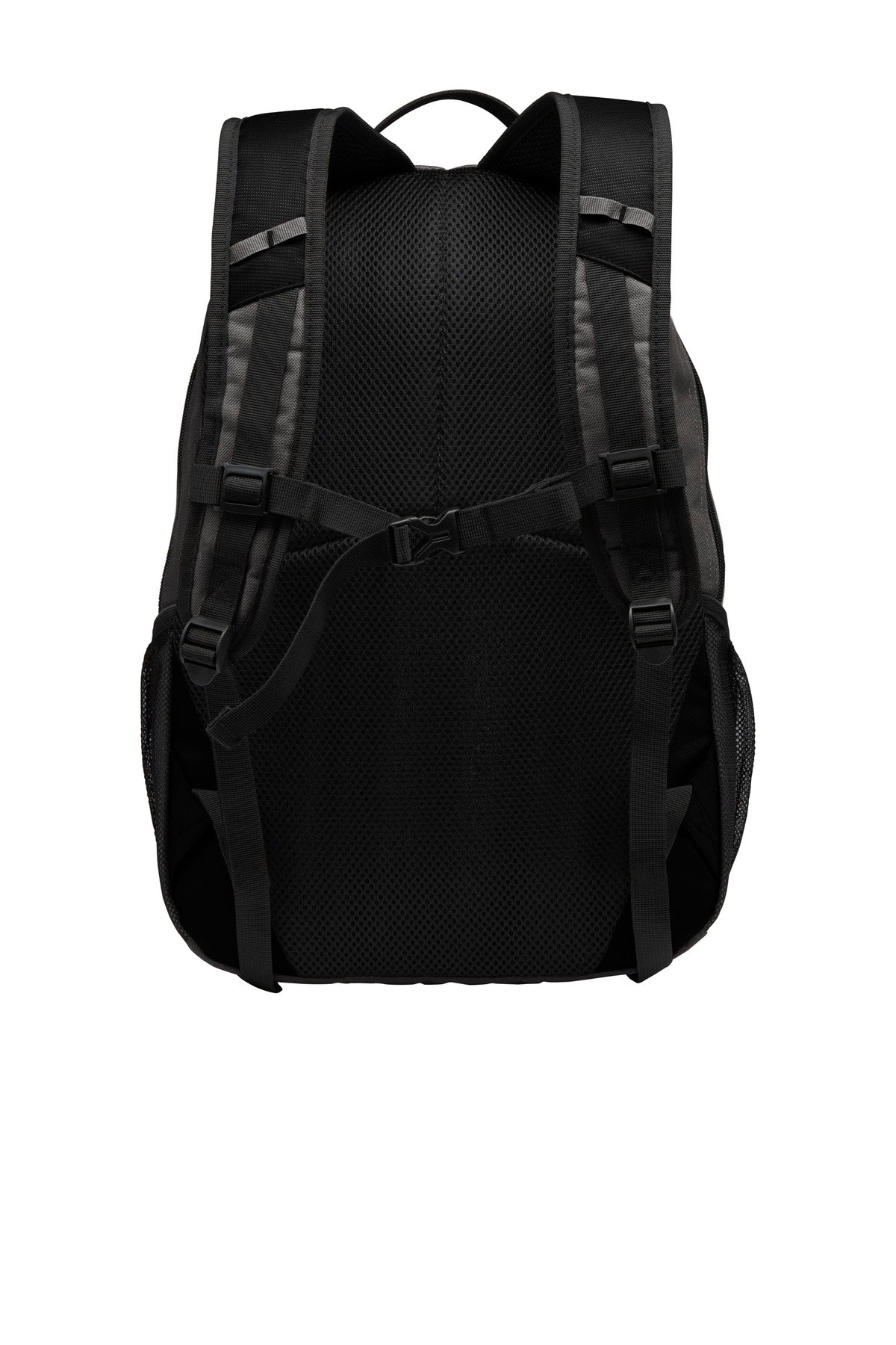 Rear View of Black/Dk Char Port Authority Ridge Backpack. BG208