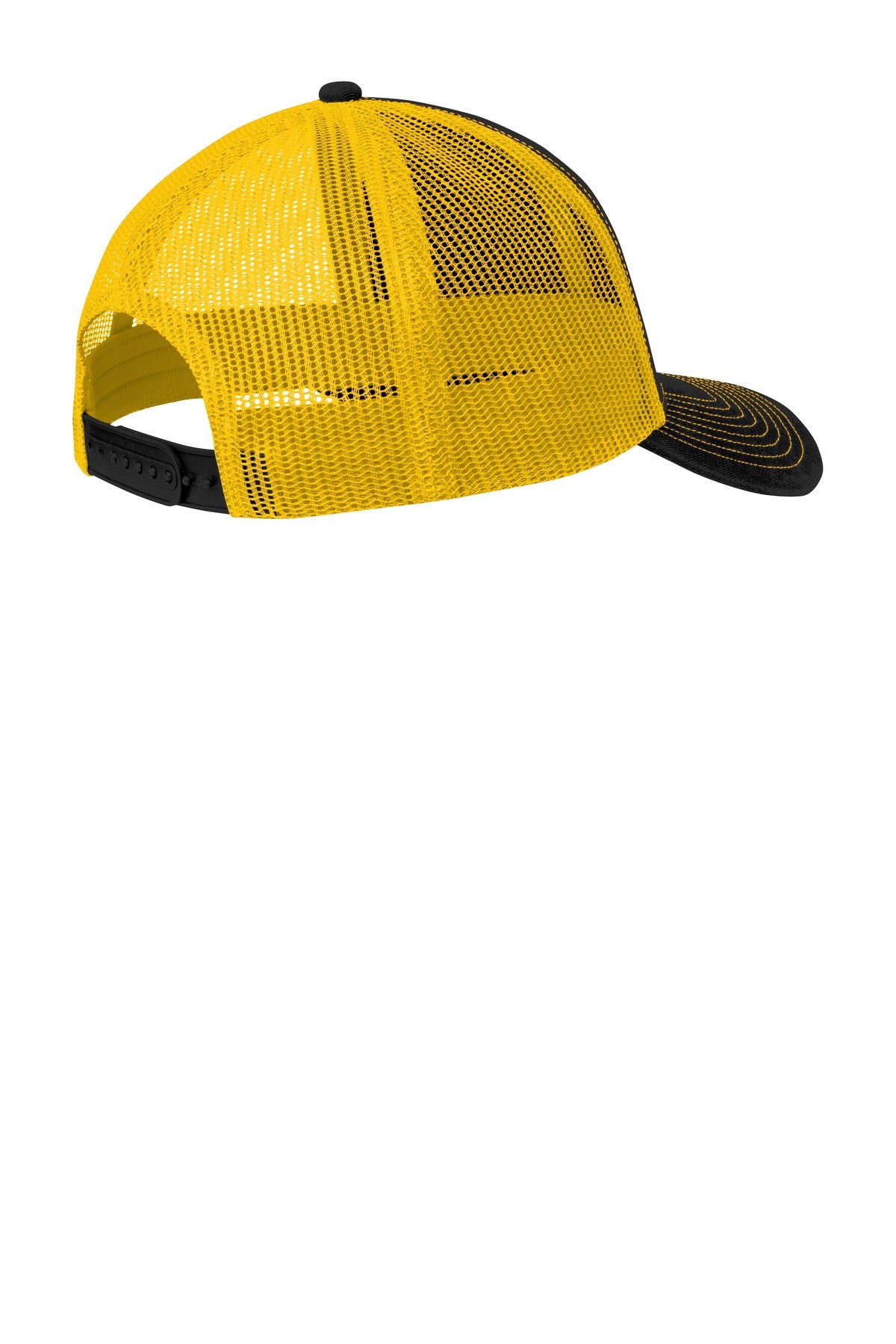 Rear View of Black/Gold Port Authority Snapback Trucker Cap. C112