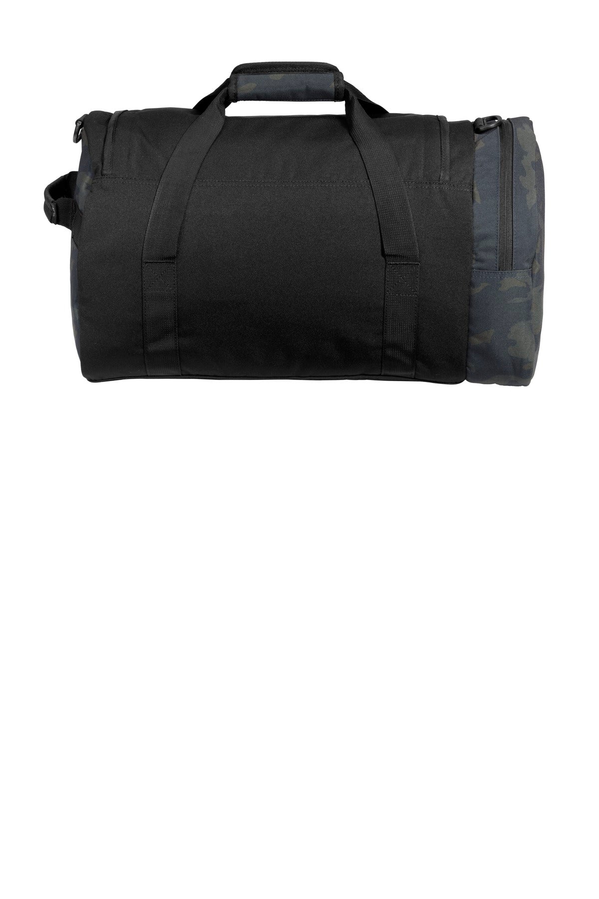 Rear View of Black/Myth Cam New Era Legacy Duffel. NEB800