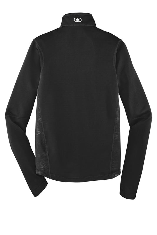 Rear View of Blacktop OGIO Fulcrum Full-Zip. OE700