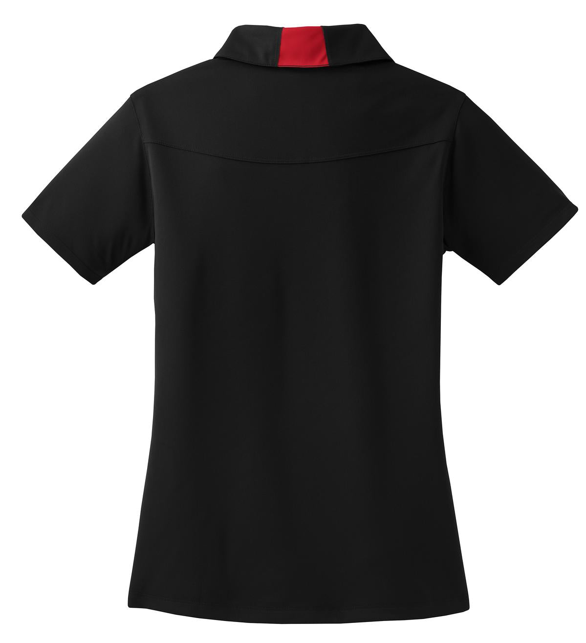 Rear View of Black/True Red Sport-Tek Women's Side Blocked Micropique Sport-Wick Polo. LST655