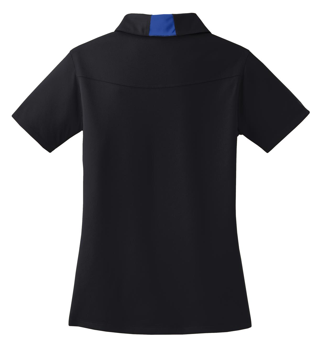 Rear View of Black/True Ryl Sport-Tek Women's Side Blocked Micropique Sport-Wick Polo. LST655