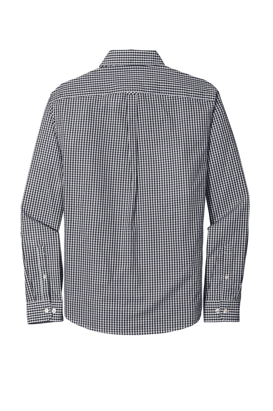 Rear View of Black/White Port Authority Broadcloth Gingham Easy Care Shirt W644