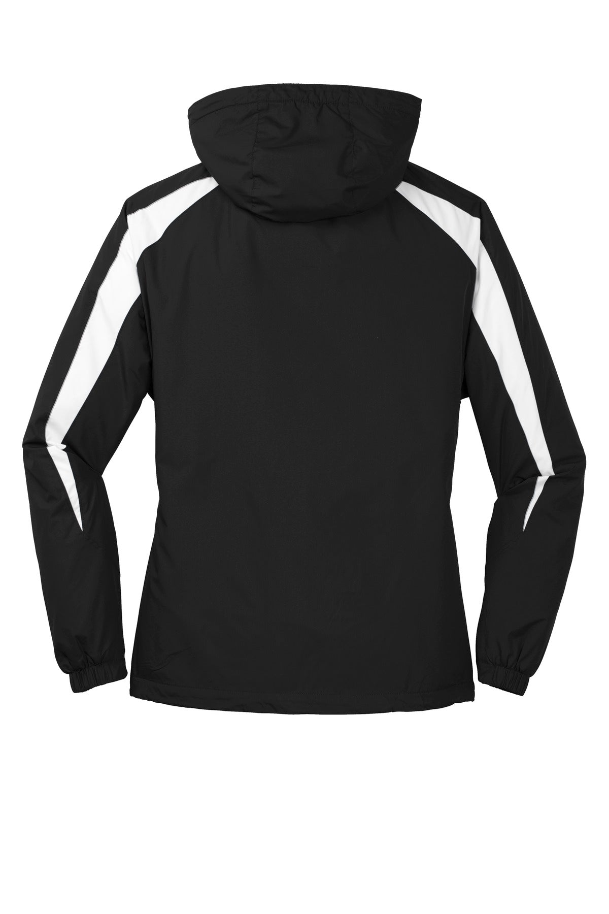 Rear View of Black/White Sport-Tek Fleece-Lined Colorblock Jacket. JST81