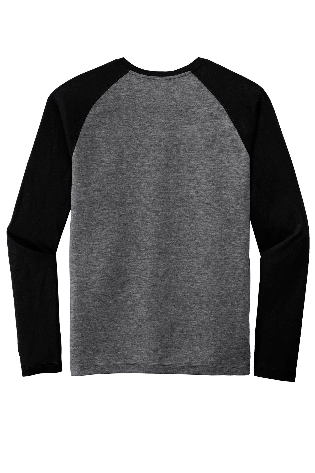 Rear View of Blk TS/Dk Gy H Sport-Tek PosiCharge Long Sleeve Tri-Blend Wicking Raglan Tee ST400LS